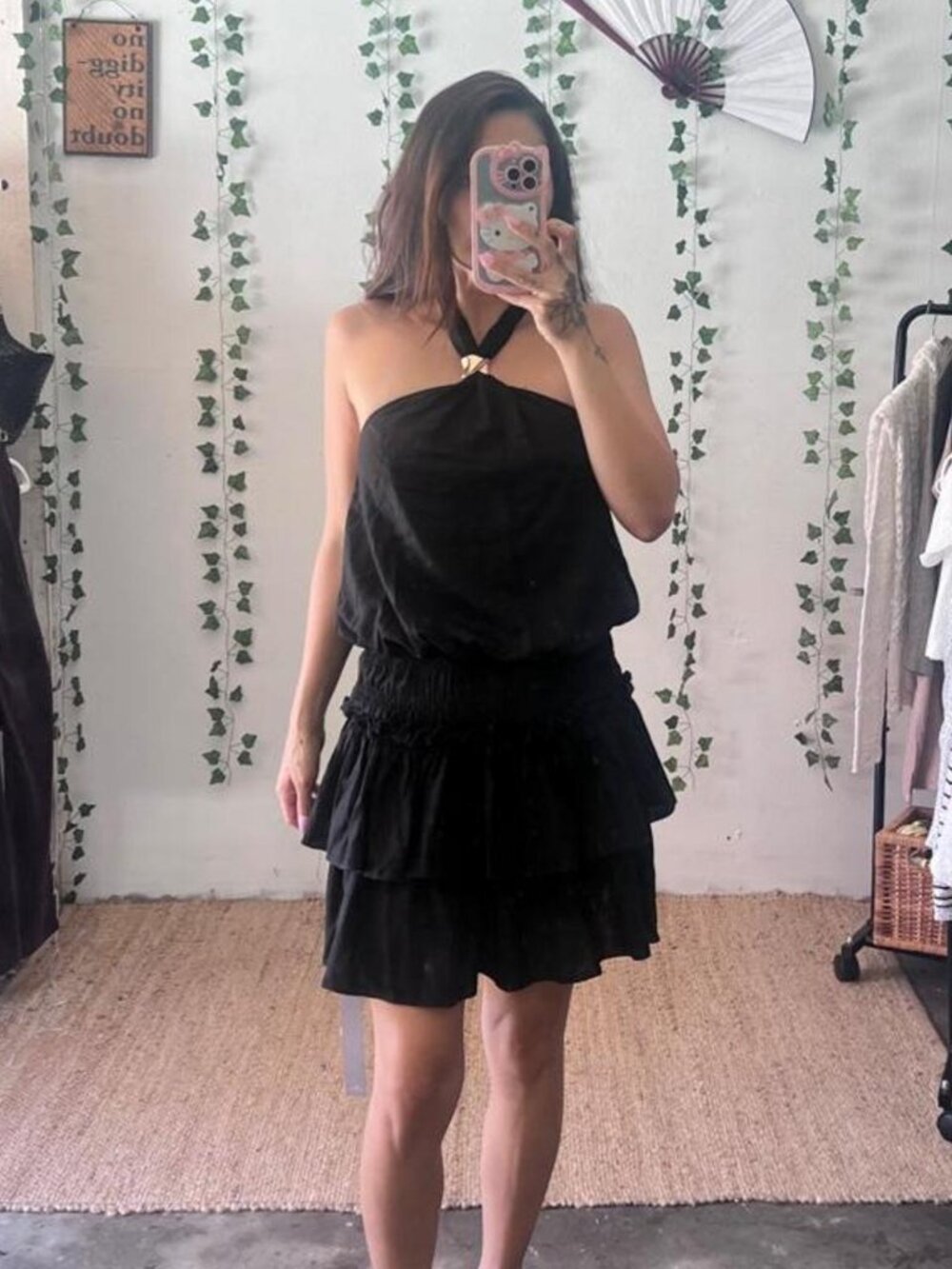 NWT Missguided black halter mini dress with ruffle bottom size XS